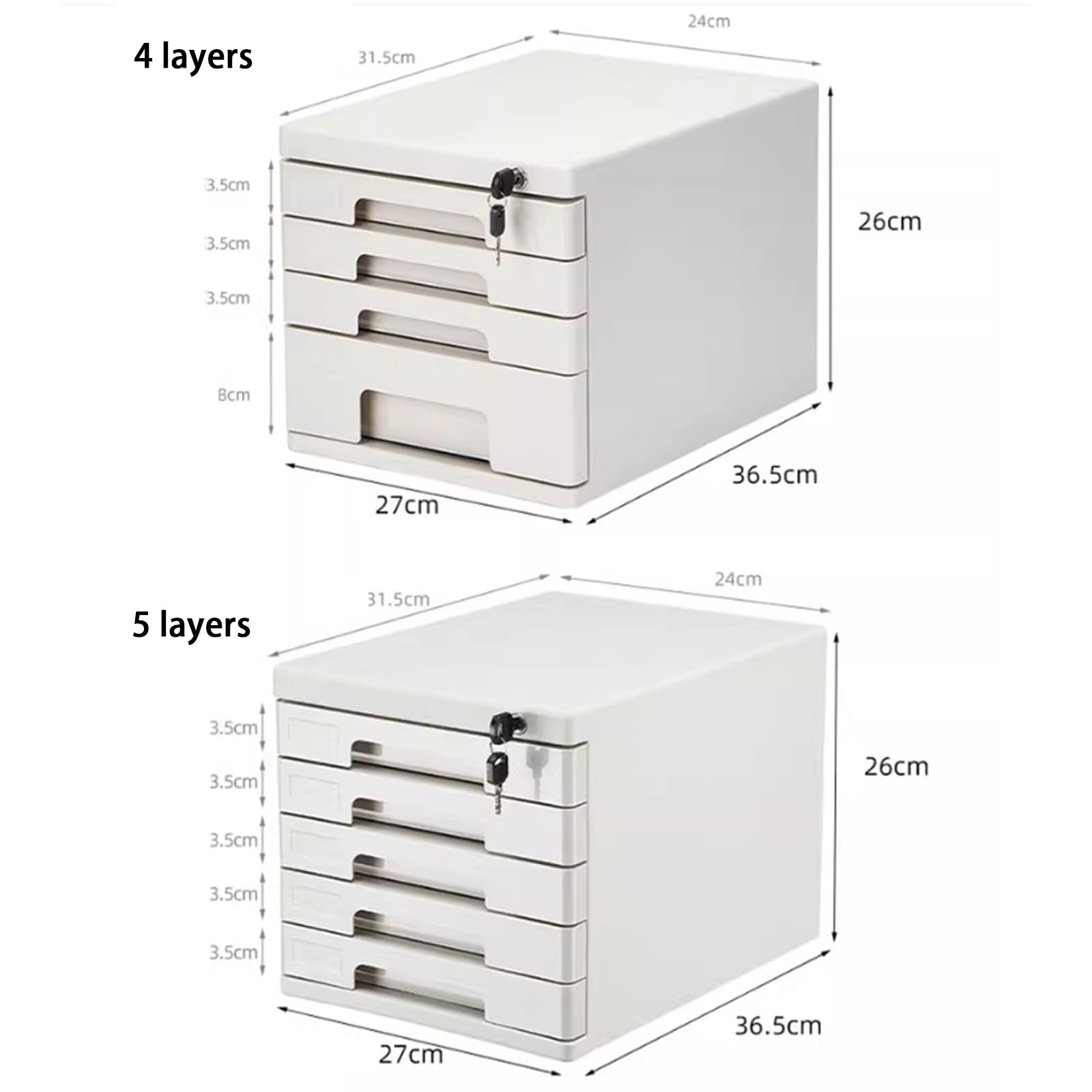 Schedario A4 con serratura per scrivania a 4 strati, multifunzione, con serratura per documenti e accessori, colore grigio, perfetto per ufficio e uso domestico