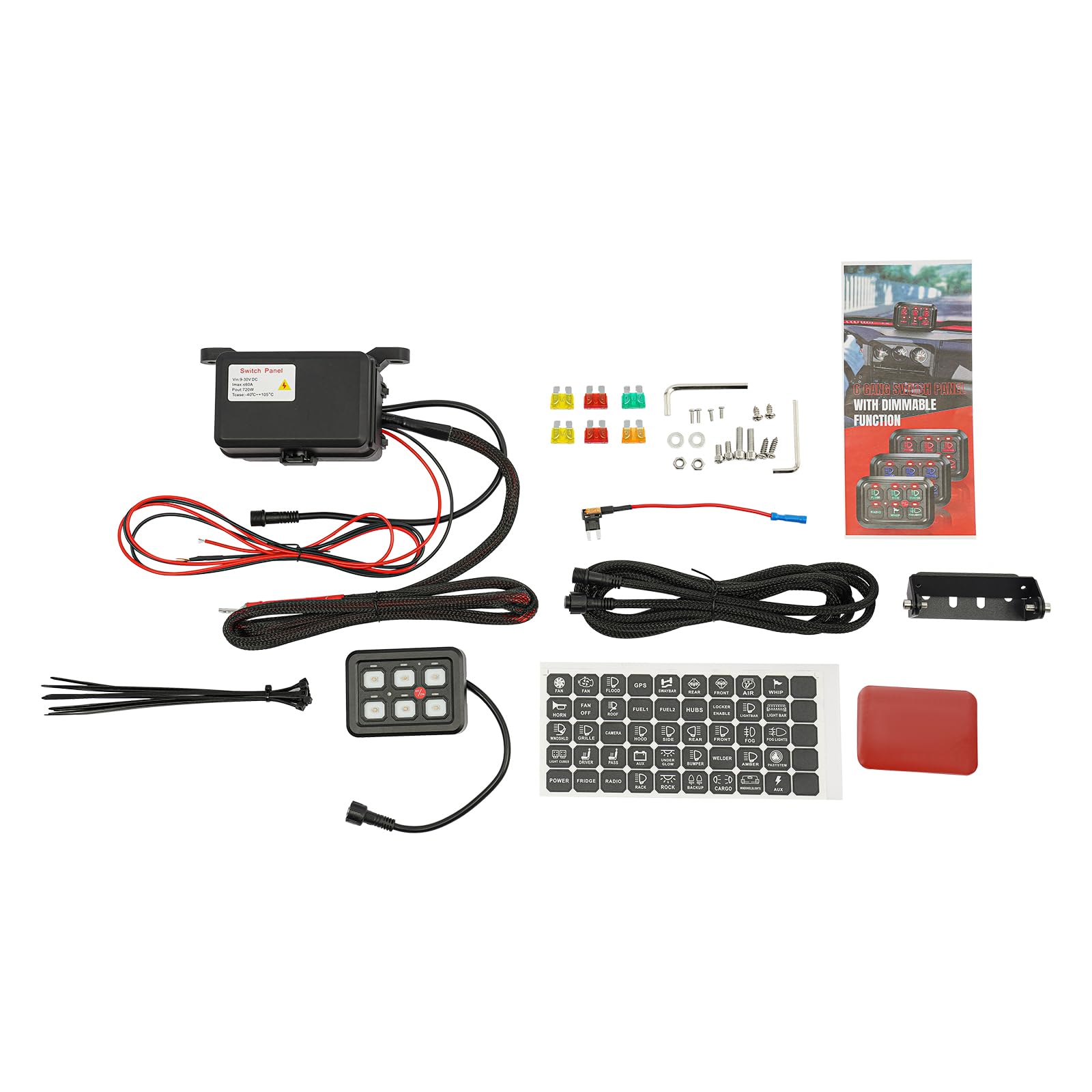 6 Gang Schalter Panel Kit 9-30V Relais mit Dimmbar-LED-Licht Schaltpanel für Elektrofahrzeug Boot Wohnmobil Wohnwagen LKW KFZ Yacht 6 Taste Universal Schalttafel (Grün Licht)