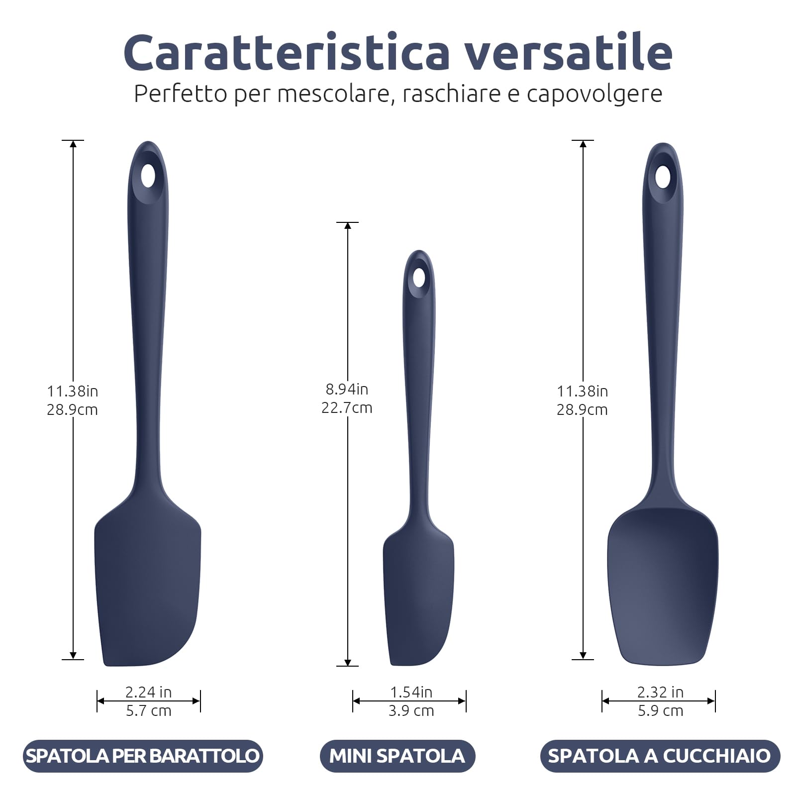 Spatole Silicone Set di 3: U-Taste 315℃ Resistente al Calore, Gomma Flessibile senza BPA Cucchiaio Leccapentola, Raschietto per Pentole Antiaderenti per Cucina Cottura Miscelazione (Blu Notte)