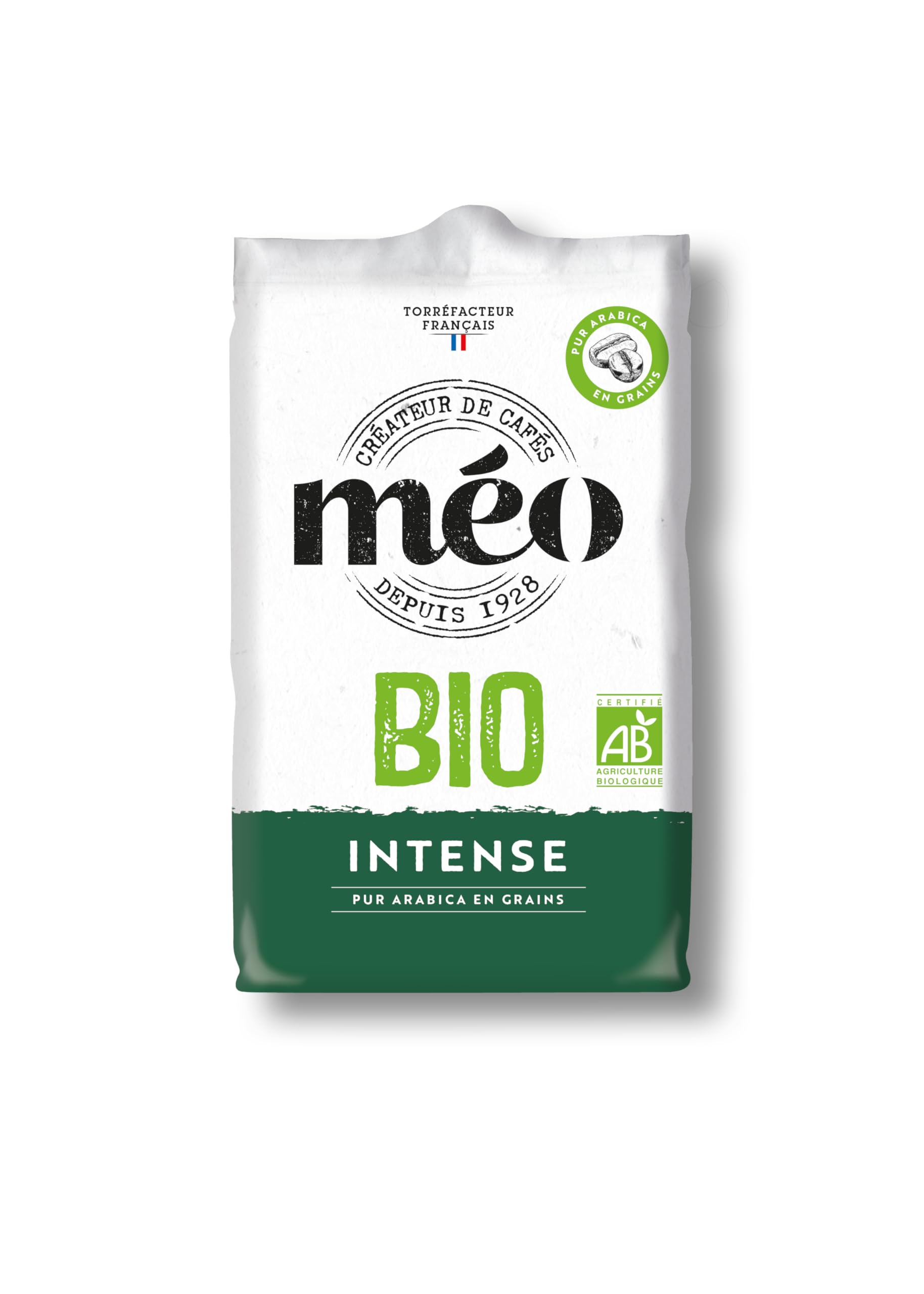 Cafés Méo - Café en Grains Biologique Intense Pur Arabica - 3 kg - Intensité 9/10 - Arômes Authentiques, Corsé et Intense - Agriculture Biologique - Lot de 6 x 500 gr