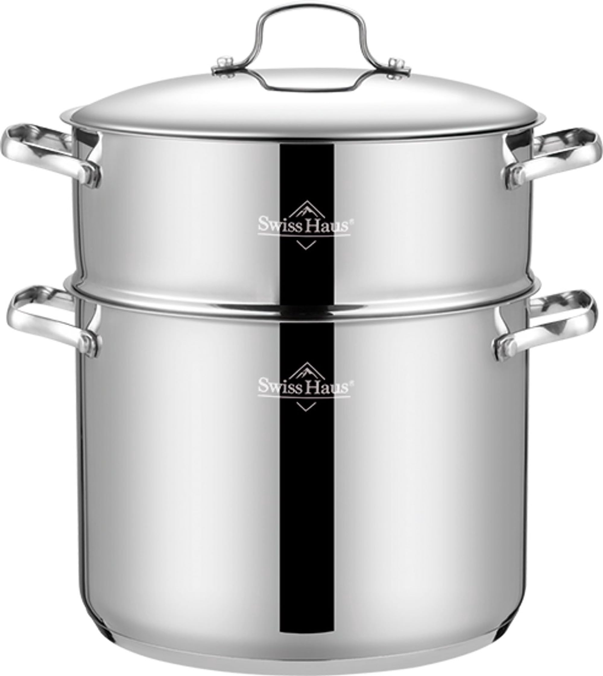 Couscoussier Zermatt Glacier Collection SH-VC24 - Tous Feux dont Induction - Acier Inoxydable 2-en-1 - Ø24cm 12L - Cuisine Saine Sans PFAS Poignées Froides