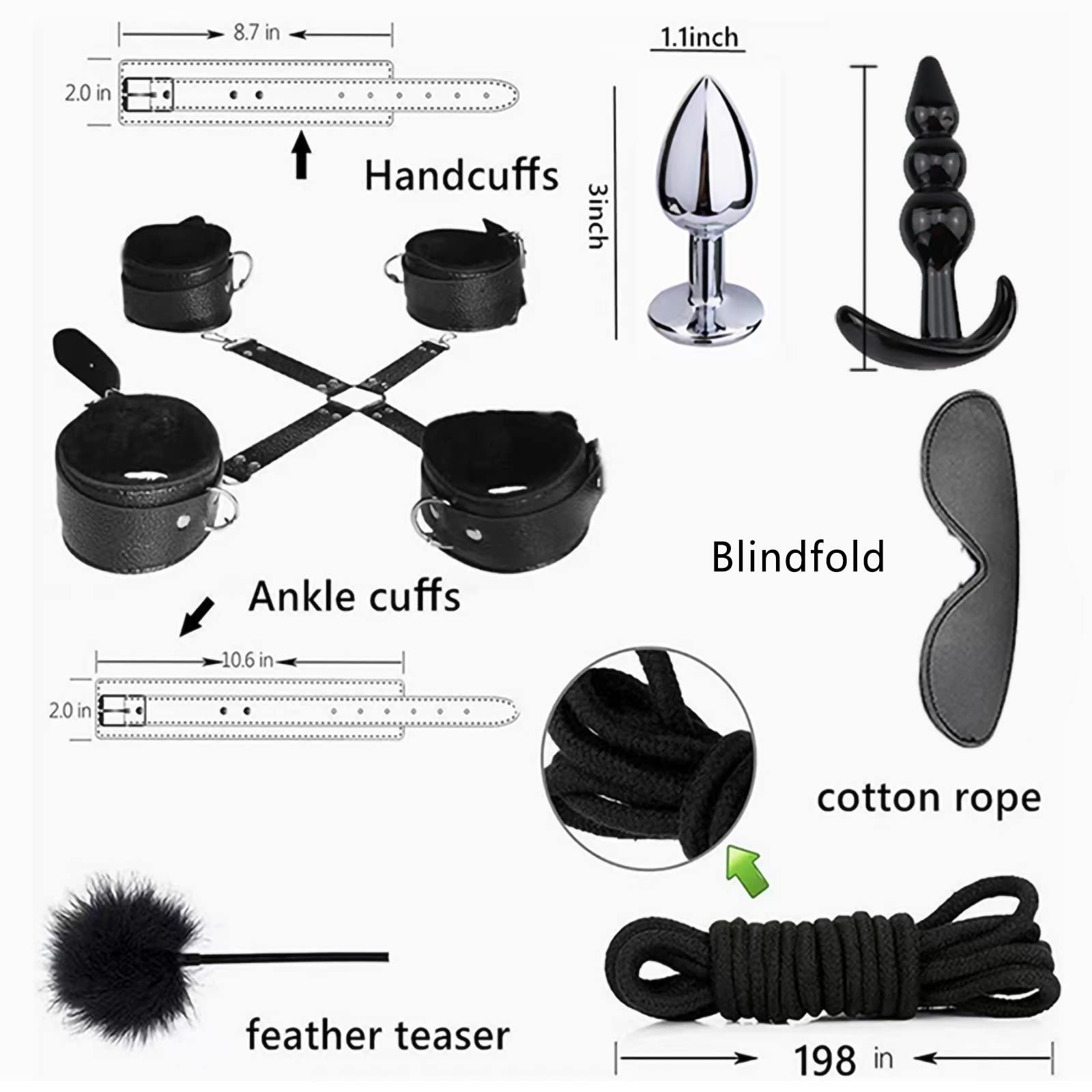 BDSM Restraints Sex Toys 27pc Bondage Restraints Set Fetish Bed Restraints Kits for Beginners,Gang Ball Play, Vibrators Massagers, Bondage kit for Couples Sex: 25 Pcs