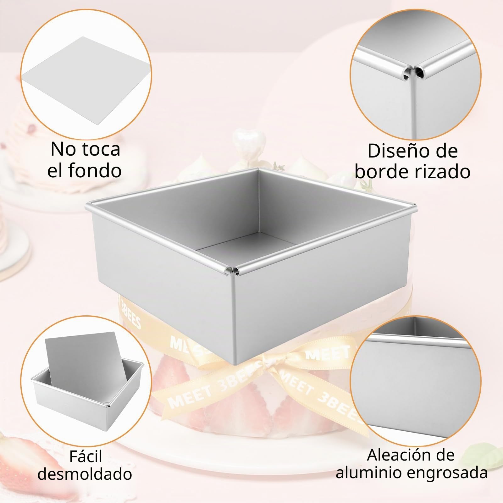 2 moldes para tartas rectangulares, juego de 2 (8 pulgadas amd 6 pulgadas) molde cuadrado con base extraíble, molde cuadrado plateado, molde rectangular para hornear, tartas en capas