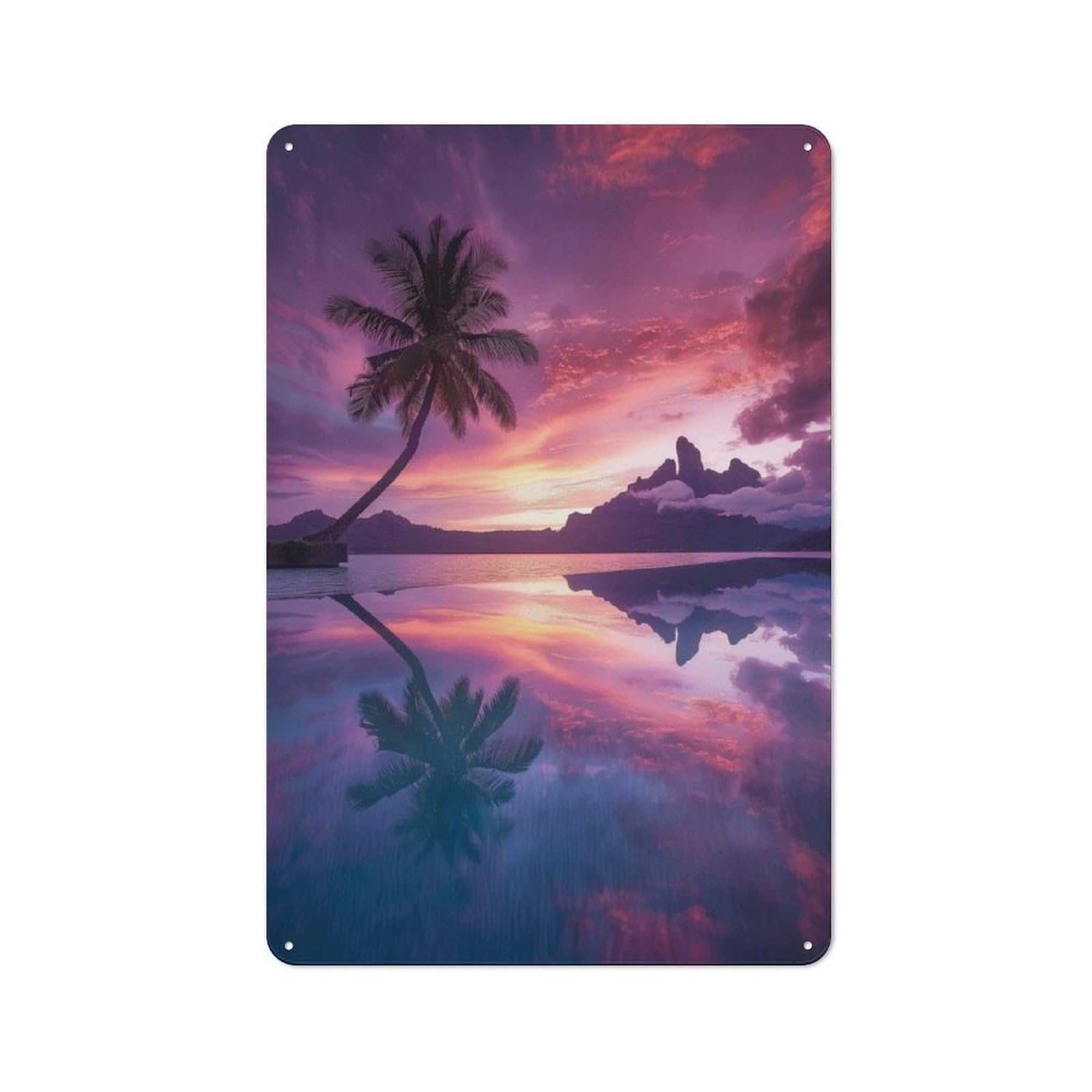Junmoney Bora Bora Sunset Tin Wall Plaque 30X20cm With For Hallway Wall, Suited To Wall Displays In Hallways And Entrance Areas