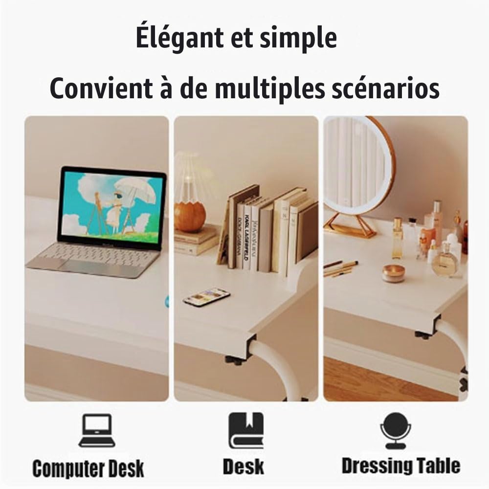 Bureau à roulettes sur Le lit avec roulettes，Table de lit réglable en Hauteur avec pivotantes (Color:Bois)