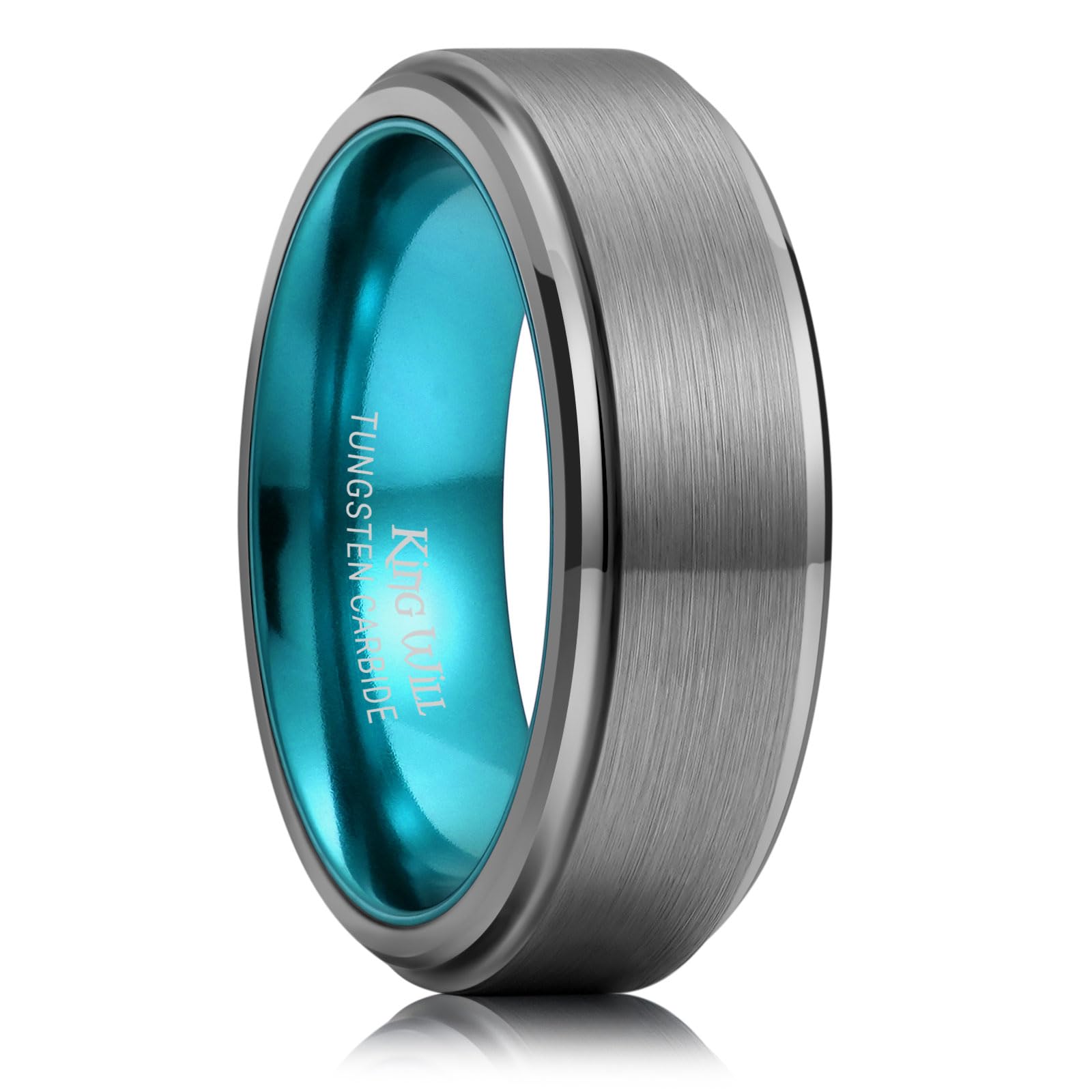 King Will Mens Brushed Wedding Band, Two Tone Matte Step Edges/Pipe Cut, Tungsten Carbide Anniversary Promise Rings Comfort Fit