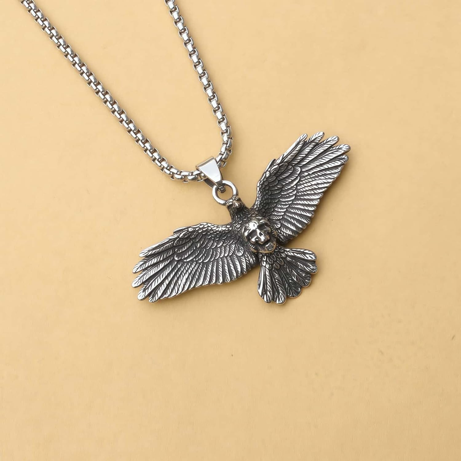 Stainless Steel Flying Skull Eagles Pendant Necklace for Men Women,Titanium Steel Cross Eagle Charm Hip-pop Jewelry Chain Necklace for Mens,24inch Chain (Skull Eagle) - Image 5