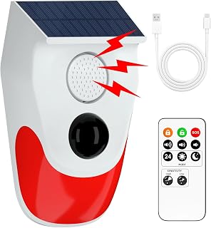 Sistemas de seguridad para el hogar, alarma solar con sensor de movimiento, alarma exterior resistente a la intemperie, 120 dB, 24 horas, 3 modos para el hogar, la granja, la villa,
