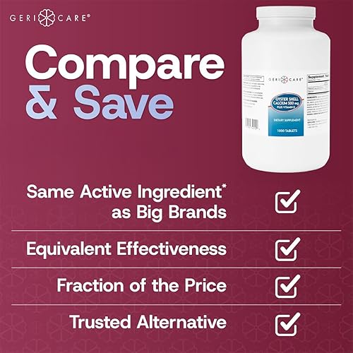 Miniatura 9 de GeriCare Oyster Shell Calcio 500mg + Vitamina D, Salud ósea, Tabletas de suplemento nutricional, 60 unidades (paquete de 1)
