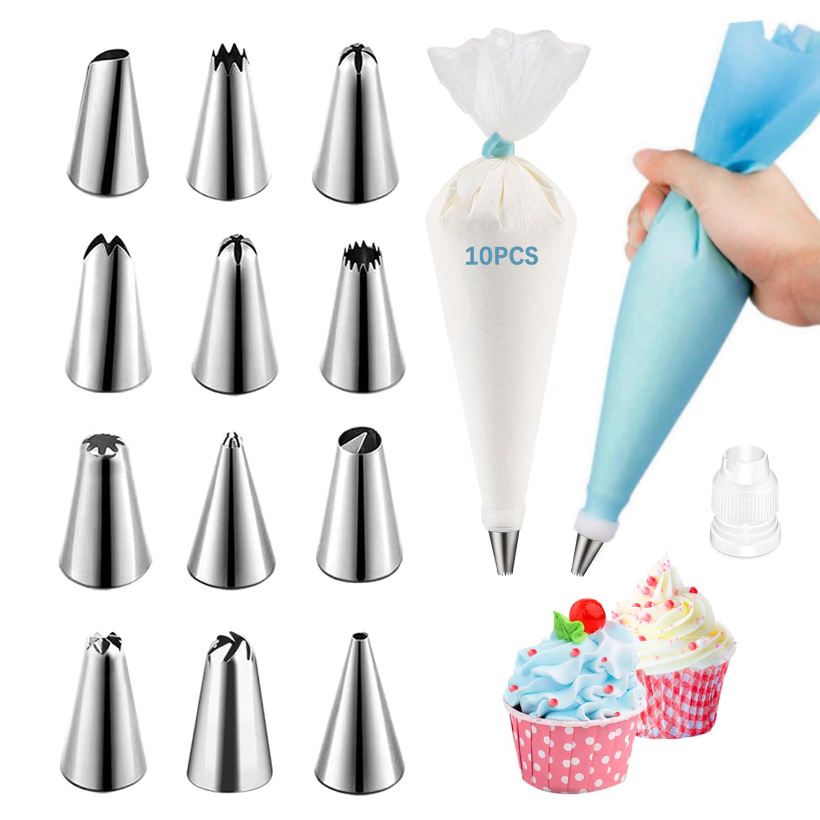 Poche a Douille Patisserie Douilles Patisserie  12 Douilles Patisserie 1 Poches à Douille Silicone Réutilisables  Décoration parfaite vos Cupcake et Muffins Gâteaux