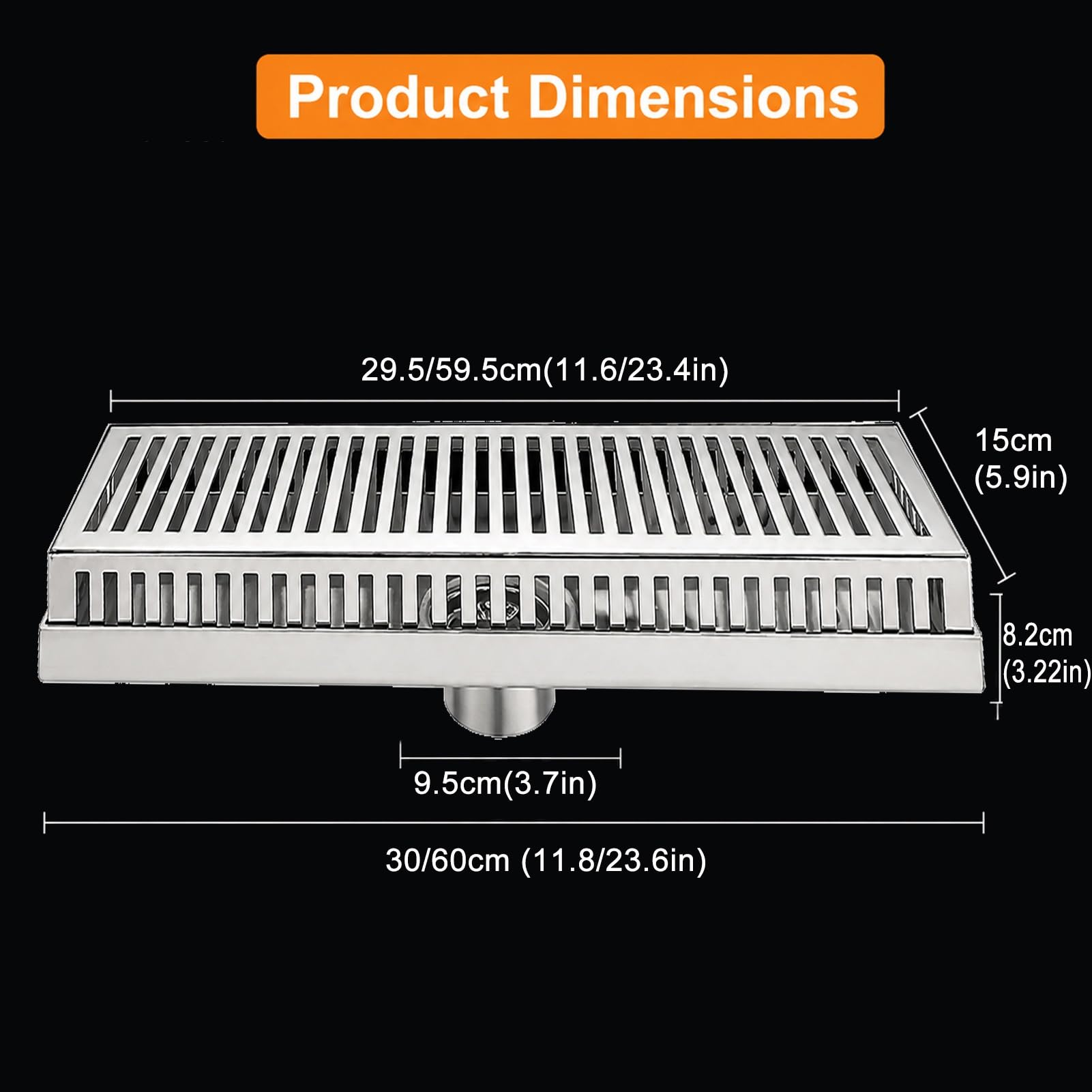 Grille De Drainage Longue en Acier Inoxydable pour Terrasse Et Jardin | Panier Filtre D'évier En Acier Inoxydable 304, Conçu Pour Terrasses Et Jardins(10x60cm(75 Holes))