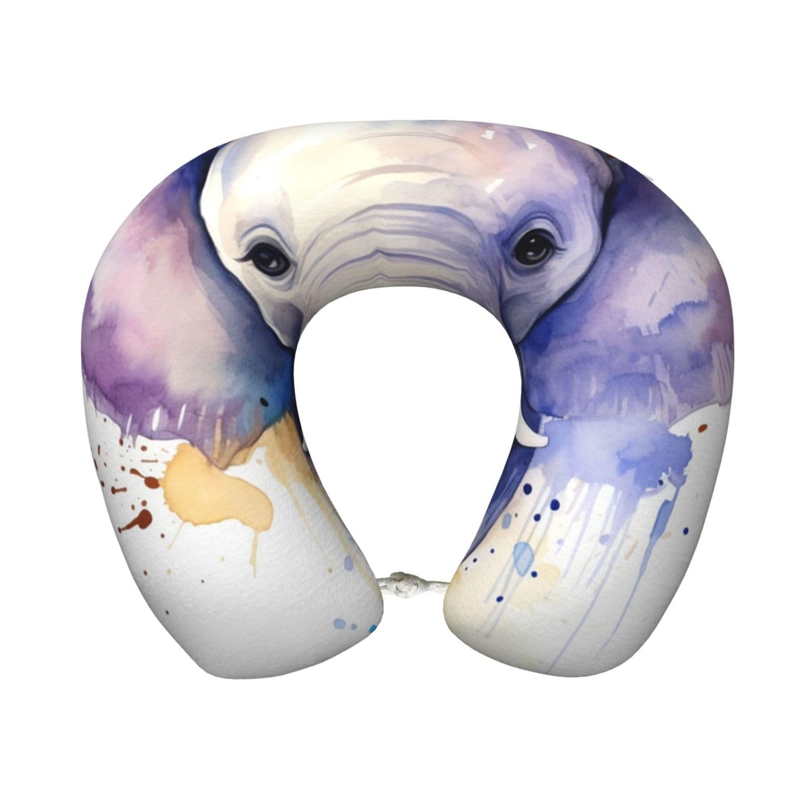 FodPand Travel Pillow Cute Elephant Watercolor Neck Rest Soft Comfortable Travel Neck Pillow U-Shaped Memory Foam Sleeping Rest Cushion Travel Accessories for Airplane Car and Office