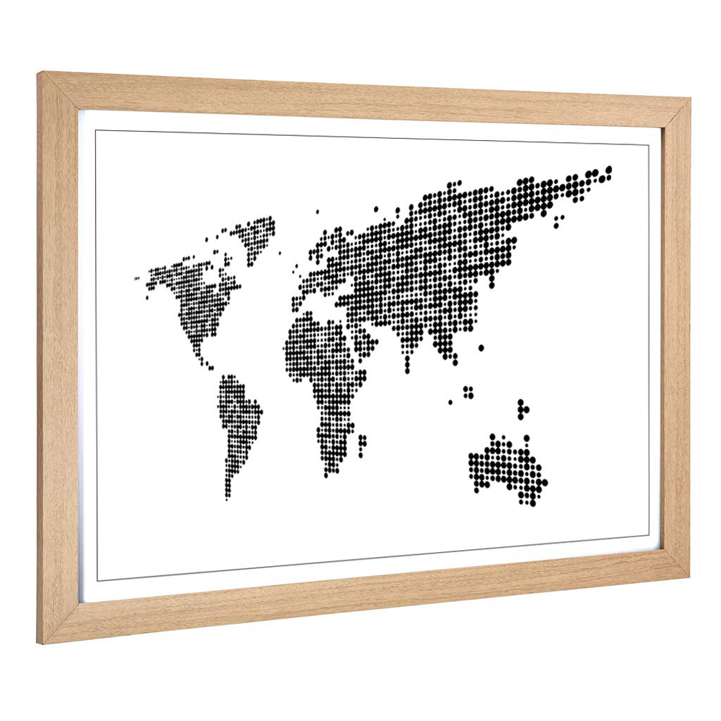 Big Box Art Framed Print of World Map (3) Design | Wall Art Picture | Home Decor for Kitchen, Living, Dining Room, Lounge, Bedroom, Hallway, Office, Oak, A2 / 24.5x18 Inch / 62x45cm