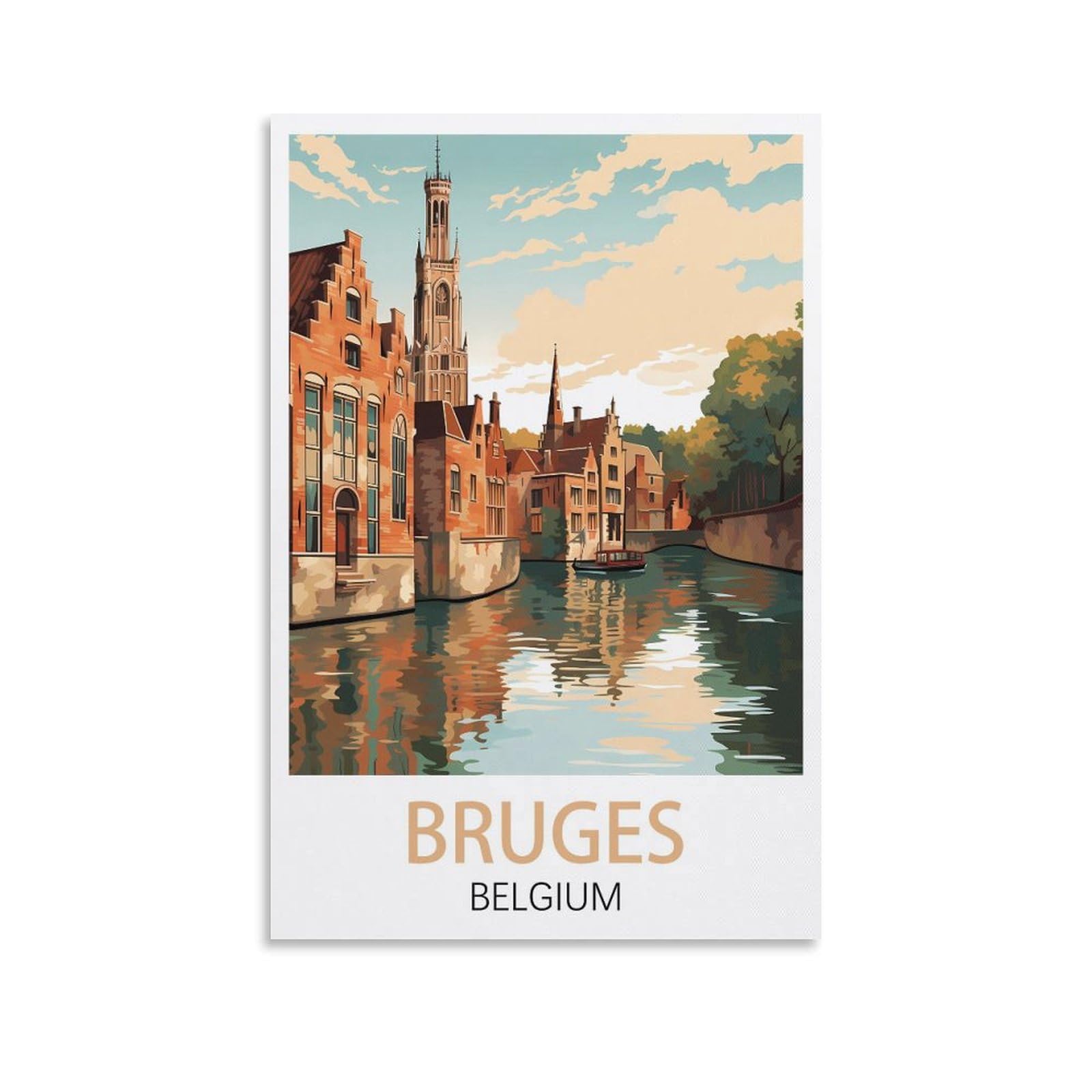 EZMLFA Easy Paint by Numbers for Adults Beginners，Bruges Belgium Without Frame with Brushes and Acrylic Pigment Paint by Numbers Canvas Arts Crafts 30x40cm