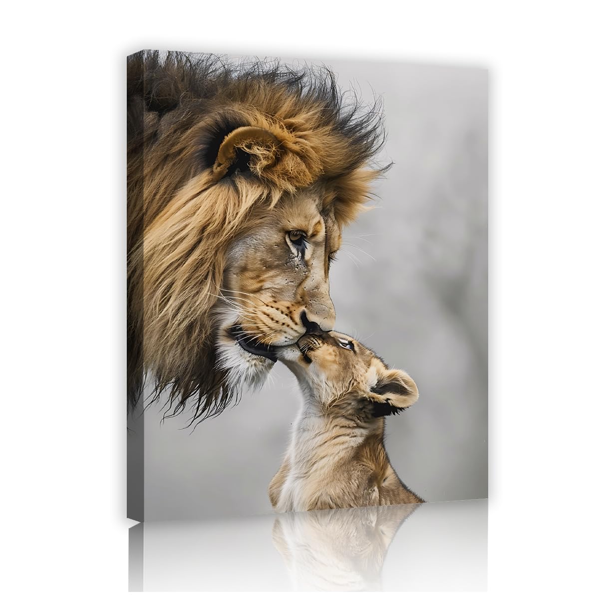 YUNART Framed Lion Wall Art Lion Family with Cubs Canvas Print African Wildlife Animal Painting for Living Room Bedroom Office Home Decor 75x95cm Innerframe