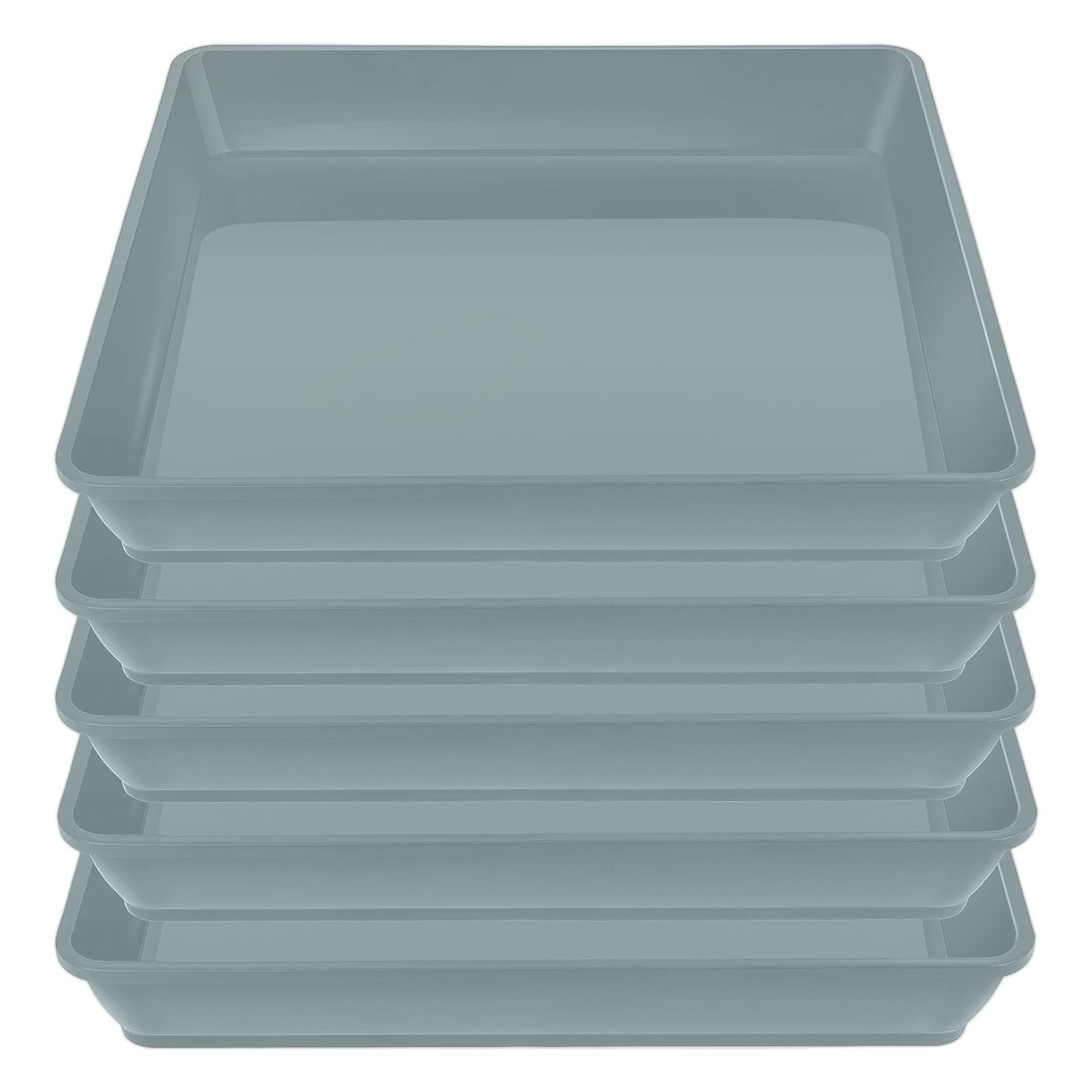XIOVGRIOKK 5-Piece Square Plant Drip Tray Set Plastic Saucers for Indoor & Outdoor Flower Pots, Designed to Catch Excess Water and Soil(Grey,12Inch)