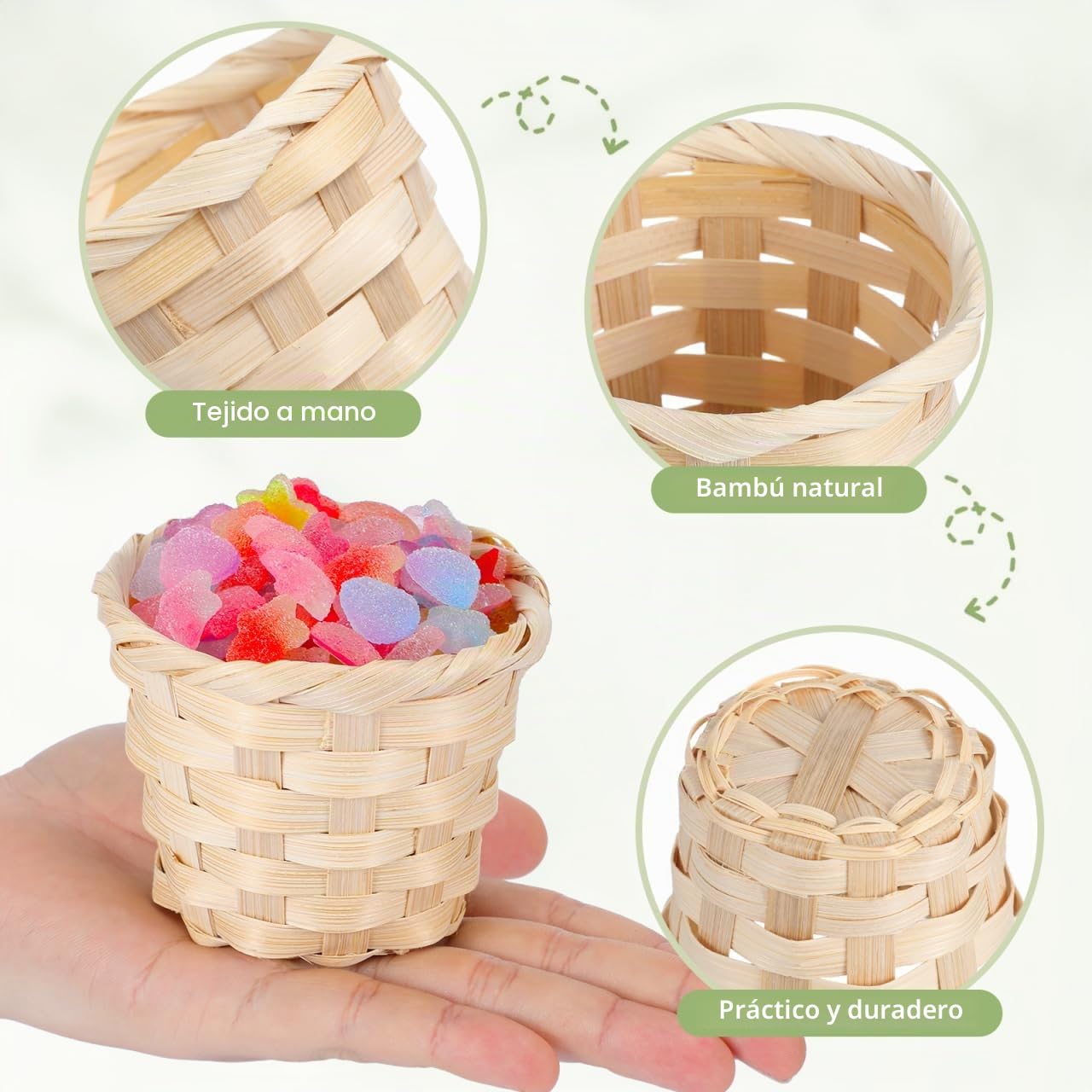 DOITOOL 10 Cestas De Mimbre Tejidas Mini Para Almacenamiento Portátil De Frutas Dulces Y Decoración Artesanal 3.54X3.54X2.95 Pulgadas