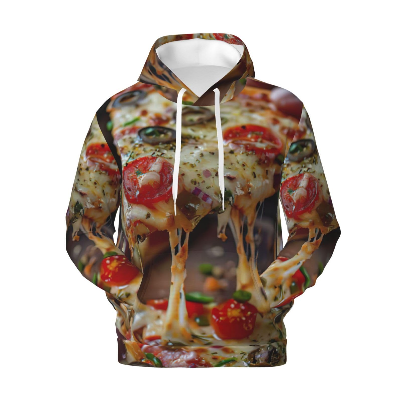Męska bluza z kapturem z nadrukiem smacznej pizzy, casualowa grafika z nadrukiem bluzy z kapturem z kieszenią