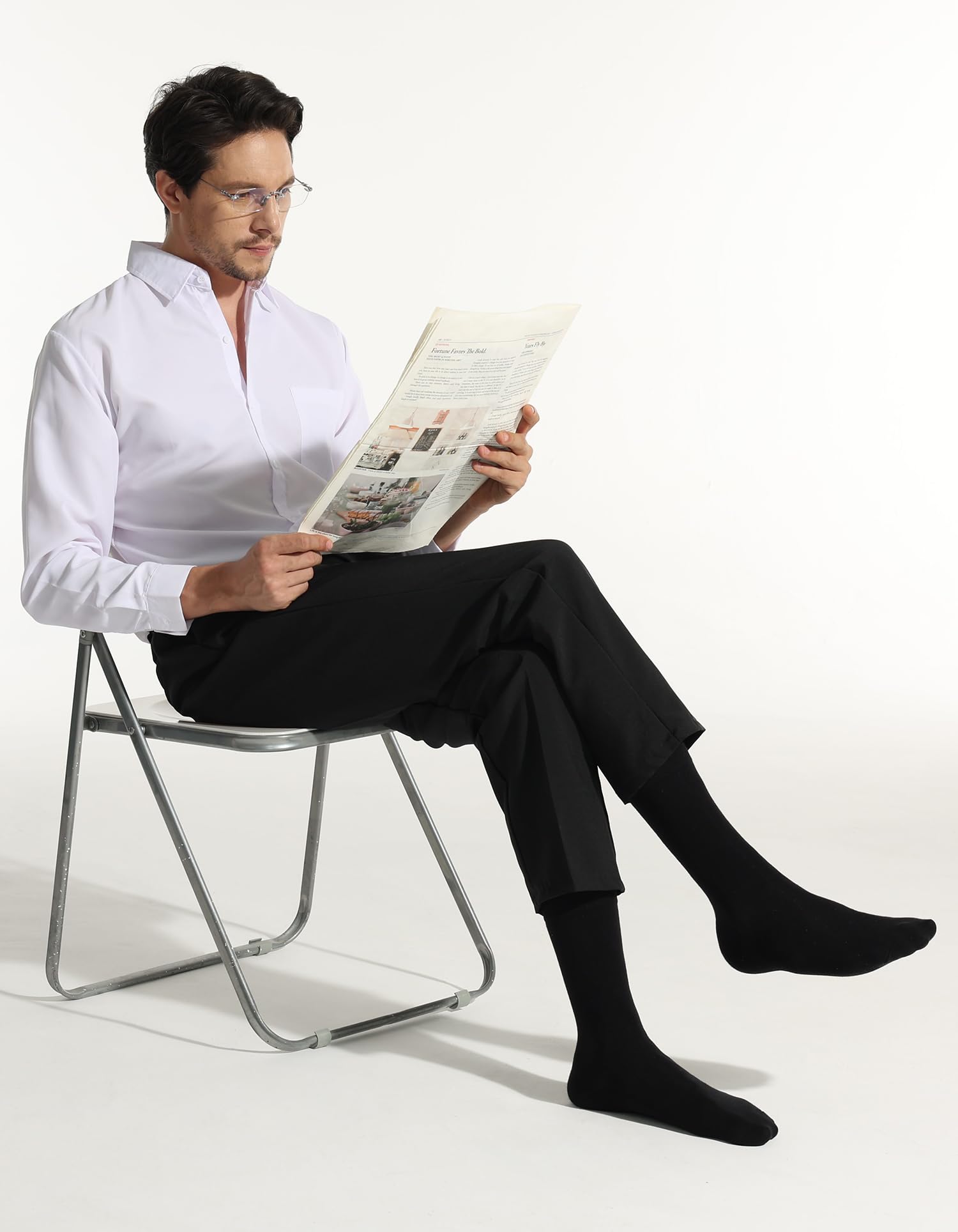 CLOSEMATE 6 Pares Calcetines Ejecutivos Hombre Altos Finos Transpirables Largos Sin Costuras de Trabajo Elásticos Traje Vestir Algodon Negros