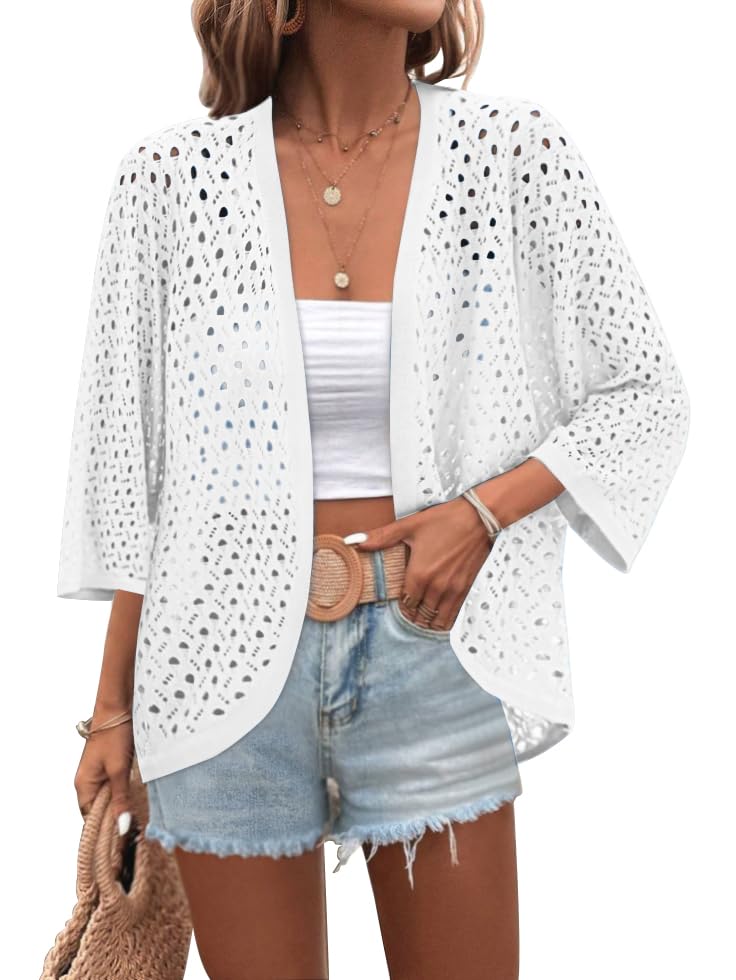 Zeagoo Womens Summer Crochet Cardigan Sweaters Lightweight Open Front 3/4 Sleeve Batwing Kimono Boho Knit Cover Ups 2025