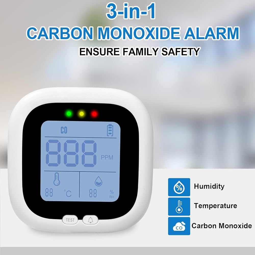 LSENLTY Portable Carbon Monoxide Detectors, 3 In 1 CO Detector(Humidity