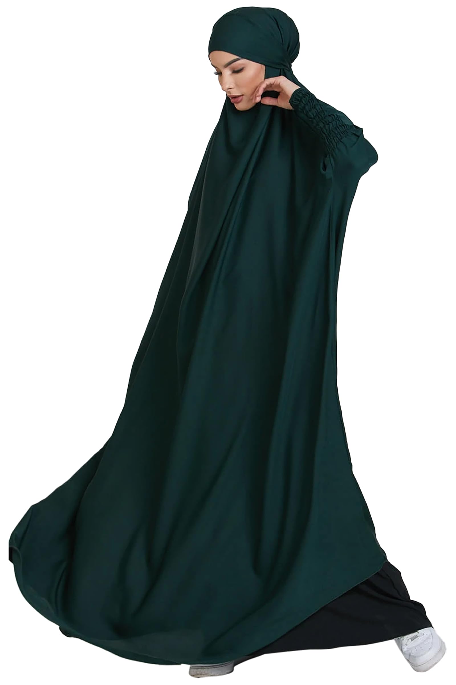 Zofocy Women's One-Piece Muslim Abaya Dubai Islam Hijab Robe Solid Lady Prayer Hoodied African Dress, dunkelgrün, One size