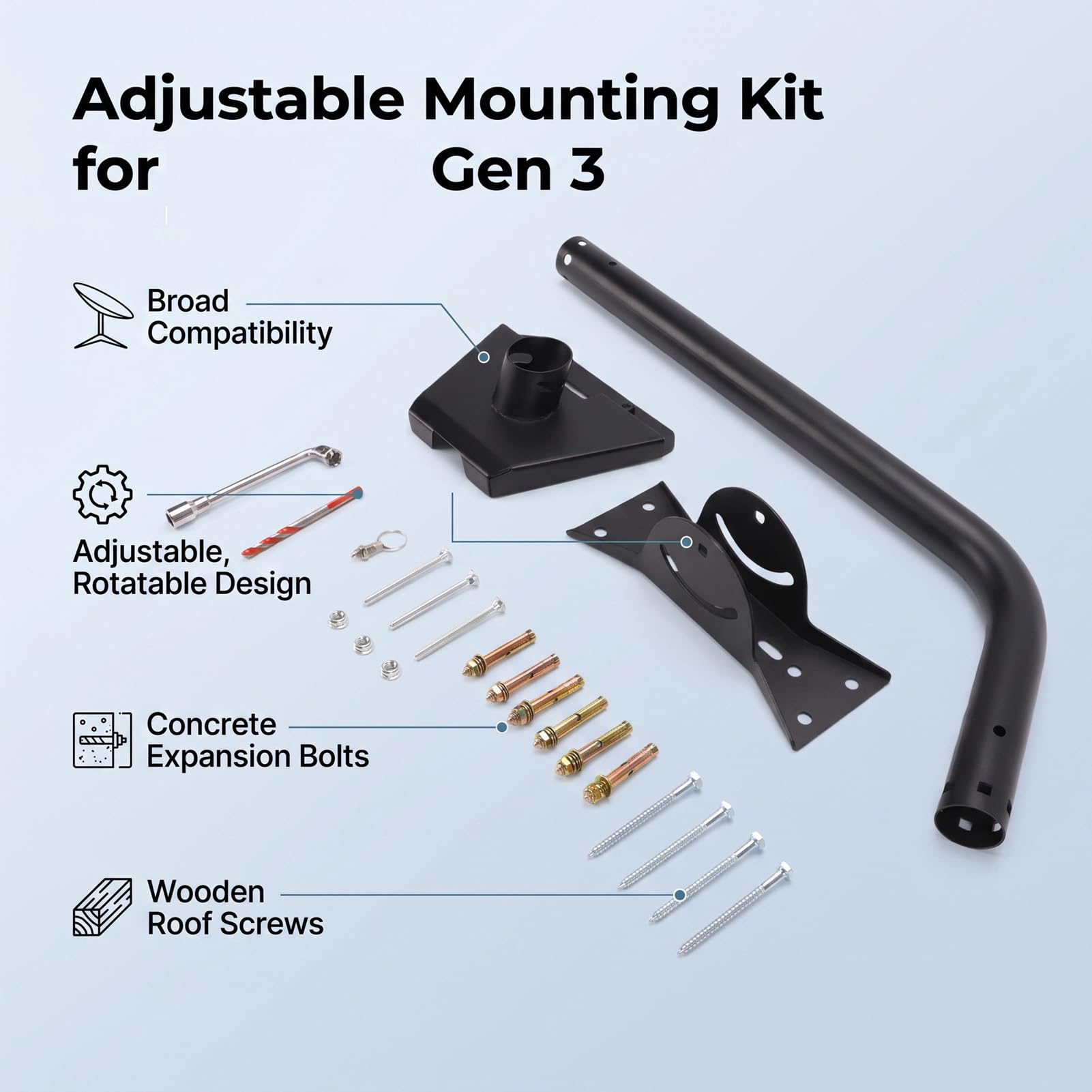 Supporto per Antenna a Parete, Kit Montaggio Antenna Parabolica Regolabile in Lega di Alluminio con Adattatore per Tetto, con Regolazione Angolare per 4 4X V3