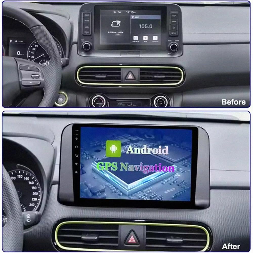 Car Stereo Carplay Radio de Coche para Hyundai Kona Encino 2018 2019 Soporta Bluetooth, Control Volante, USB, WiFi, 4G, Mirror-Link, GPS Navegador/Radio FM, 4 Nuclear 4G+64G