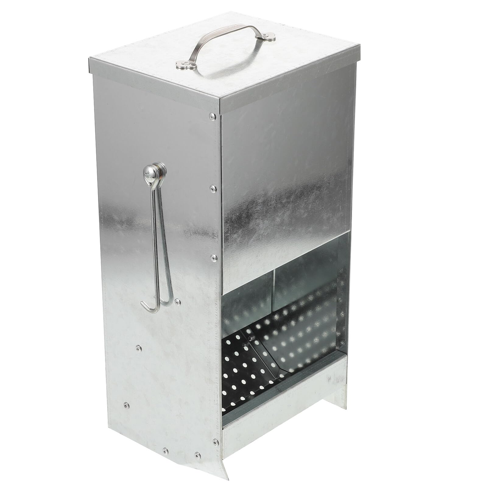 ARTIBETTER Metall futterspender mit Deckel und Haken Robuster Heuraufe Futterautomat für Kaninchen Frettchen und Kleine Tiere Vielseitig Montierbarer Metallfutterbehälter für Kleintierkäfige
