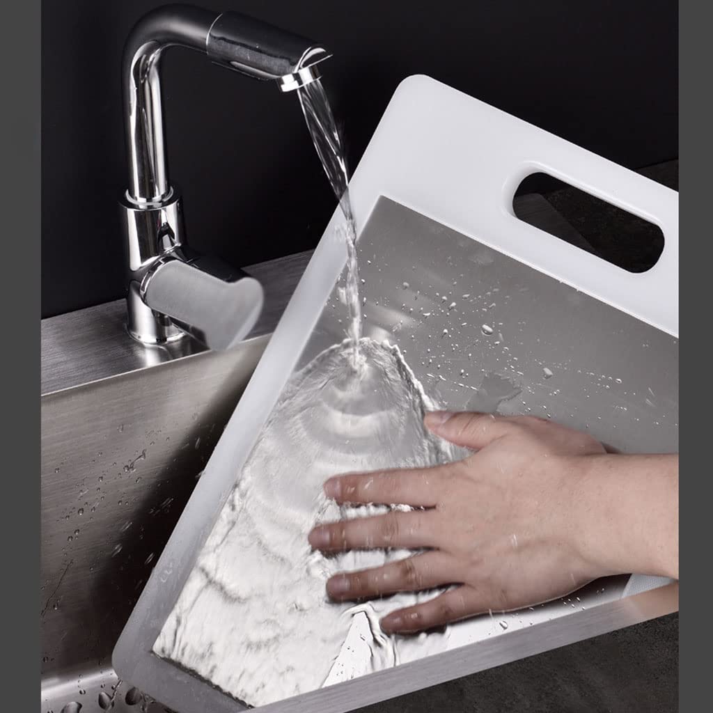 Tabla De Cortar Profesional De Doble Cara De Acero Inoxidable Y Plástico 2 En 1 con Mango para Cocina, Tabla De Cortar Carne L