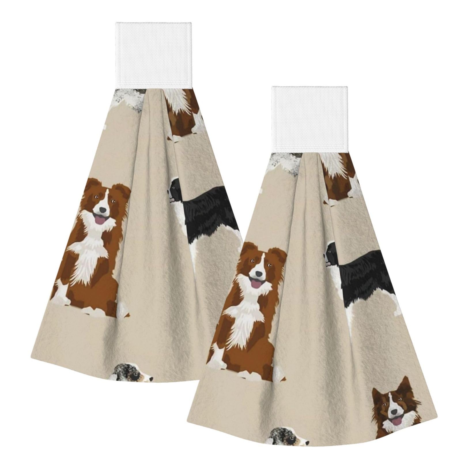 DOPKLNA Border Collie Mixed Basic Dog Breed Border, 2 Pcs Hanging Coral Fiber Hand Towels for Bathroom, Absorbent Kitchen Towels