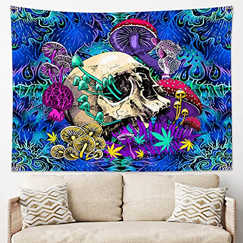 Lb Trippy Mushroom Skull Tapestry Psychedelic Hippie Skeleton Tapestry Wall Hanging Aesthetic Fantasy Cool Tapestries For Bedroom Living Room College Dorm Home Decor 60X40 Inch #TOP1
