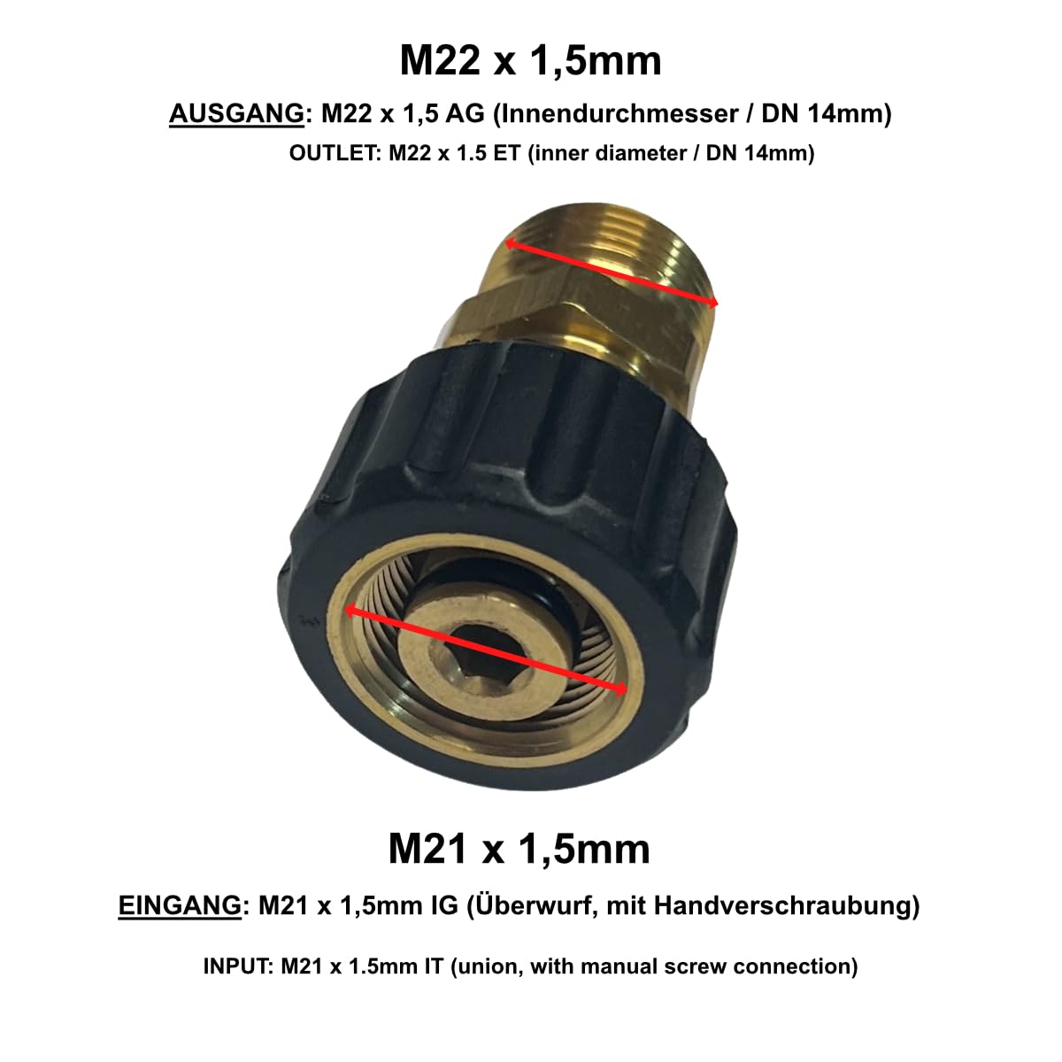 M&M Smartek Adapter M22 AG na M21 IG narzuta/kompatybilny z wężem Kärcher na urządzenia wysokociśnieniowe WAP Alto