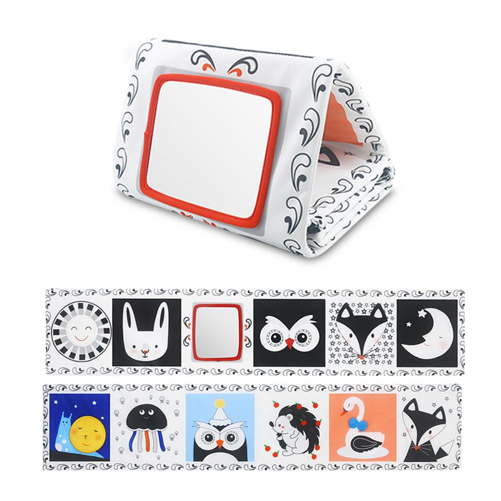 Baby Crib Activity Hanging Toy, Black and White High Contrast cot Toy, with Mirror Toys Surrounding The Bed (Forest)