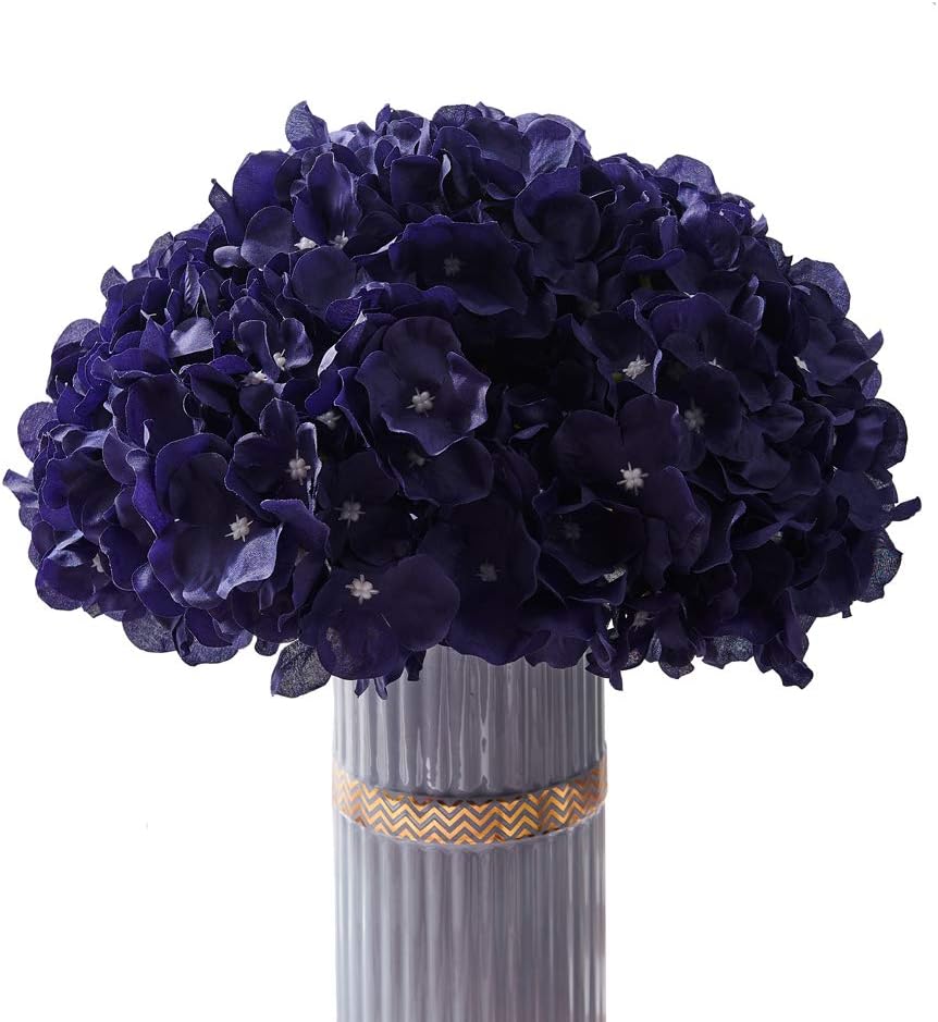 Atinart Navy Blue Hydrangea Silk Flowers Full Artificial Hydrangea Fake Flowers