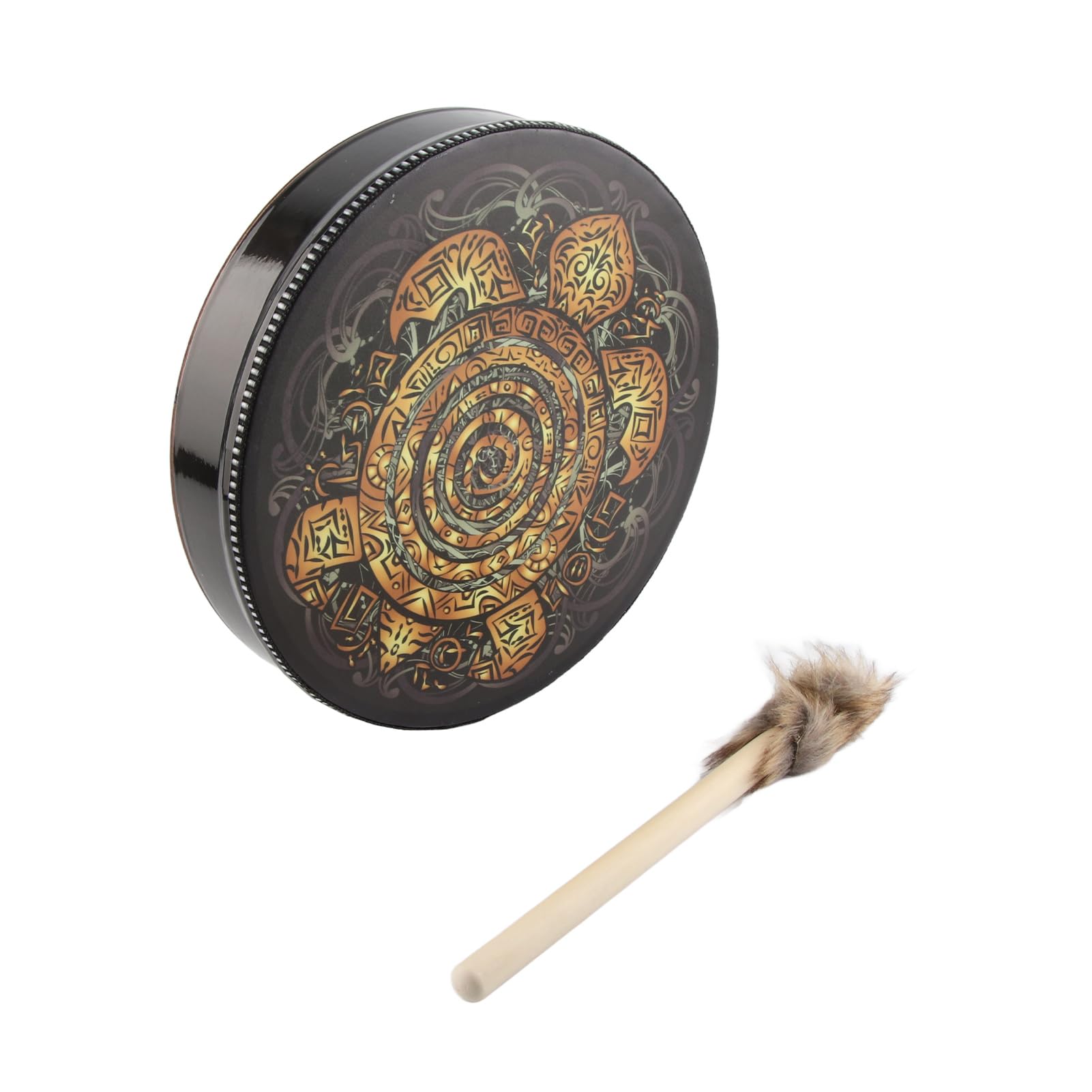 Tambor de Tótem de Tortuga Chamán para Terapia Sonido, Tambor Mano Desnuda con Concha Madera y Cabeza Piel Sintética