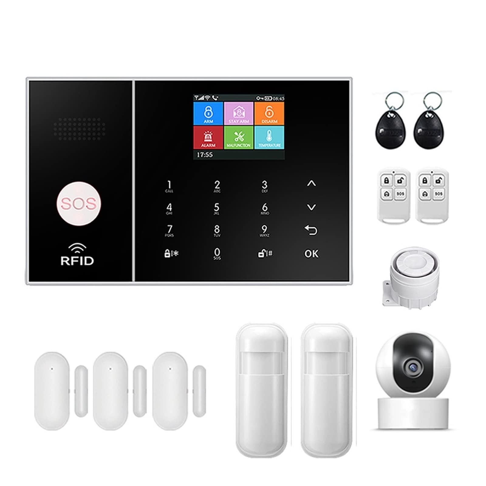 Sistema de Alarma, El de Alarma Seguridad Tuya gsm Funciona con la cámara IP del Sensor Ventana Puerta Humo Detector Movimiento antirrobo hogar(G)