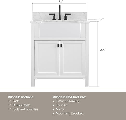 Miniatura 2 de Tocador de baño con lavabo de 30 pulgadas, combo de gabinete de lavabo de baño en blanco, tocador de almacenamiento moderno con puerta de cierre