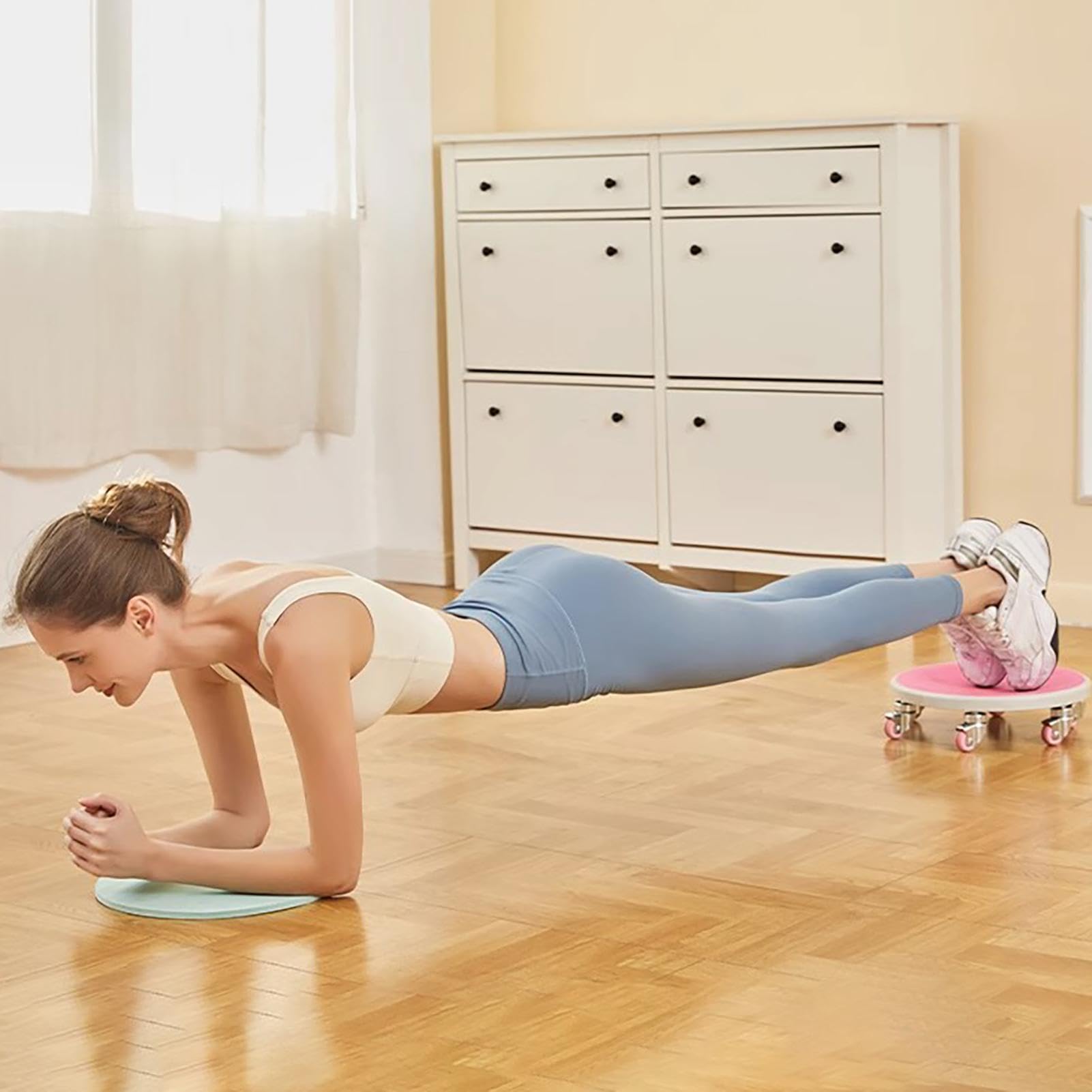 Ruota per addominali, piastra per allenamento muscolare, rullo rotante per allenamento addominale, attrezzo sportivo professionale con tappetino per ginocchia e 6 ruote, attrezzatura fitness a basso