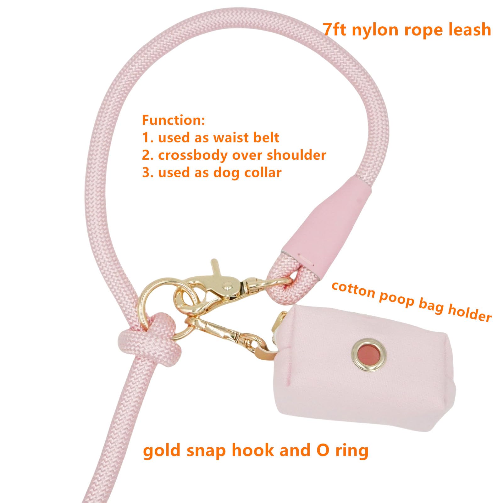 Hundeleine mit Tasche, 2,1 m Taille, Crossbody-Leine mit Tasche zum Laufen, Spazierengehen