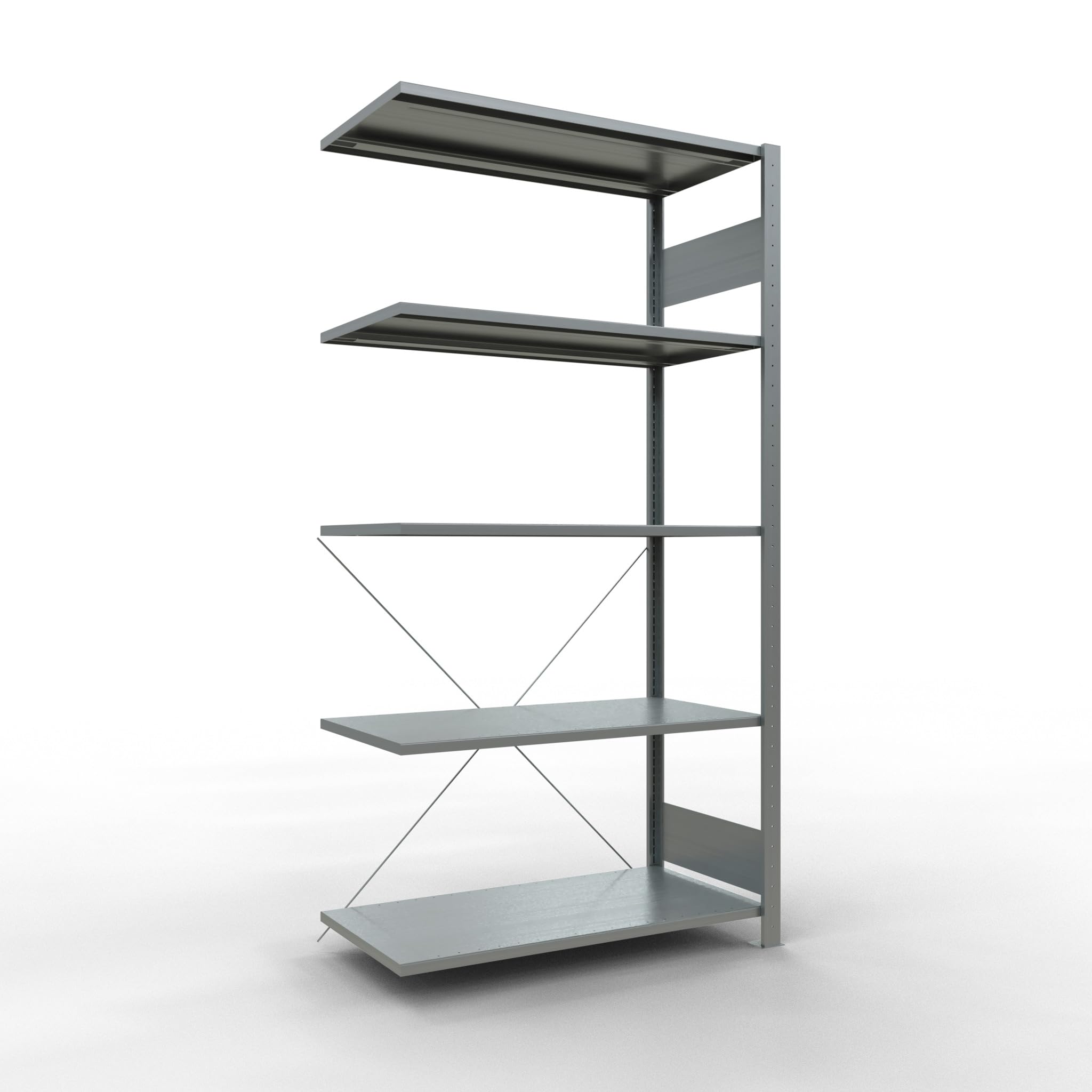 SCHULTE Lagertechnik Anbauregal, Fachbodenregal Stecksystem MULTIplus150 | 2000 x 1000 x 500 mm (HxBxT), 5 Fachböden, Kreuzstrebe, verzinkt - Expressline