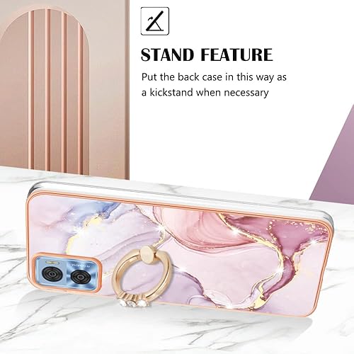 Miniatura 4 de Funda delgada para Motorola E22, diseño de mármol duro IMD brillante con función de soporte para niñas, con lente de cámara y función de protección