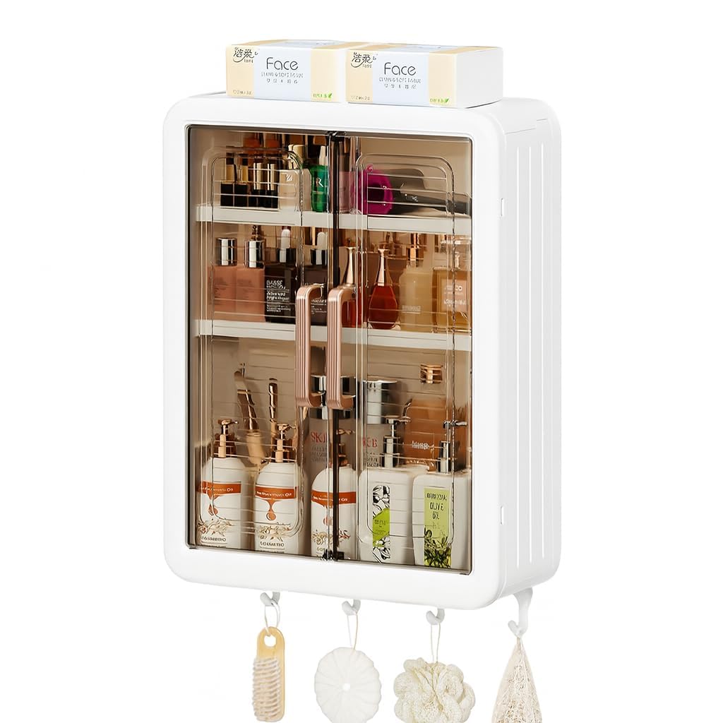 Wall Mounted Cabinet with Acrylic Door & Adjustable Shelves, Bathroom Storage Shelf, Medicine Stand, Over The Toilet Storage Box,Rack for Kitchen, Laundry, Kitchen,Living Room-image-9