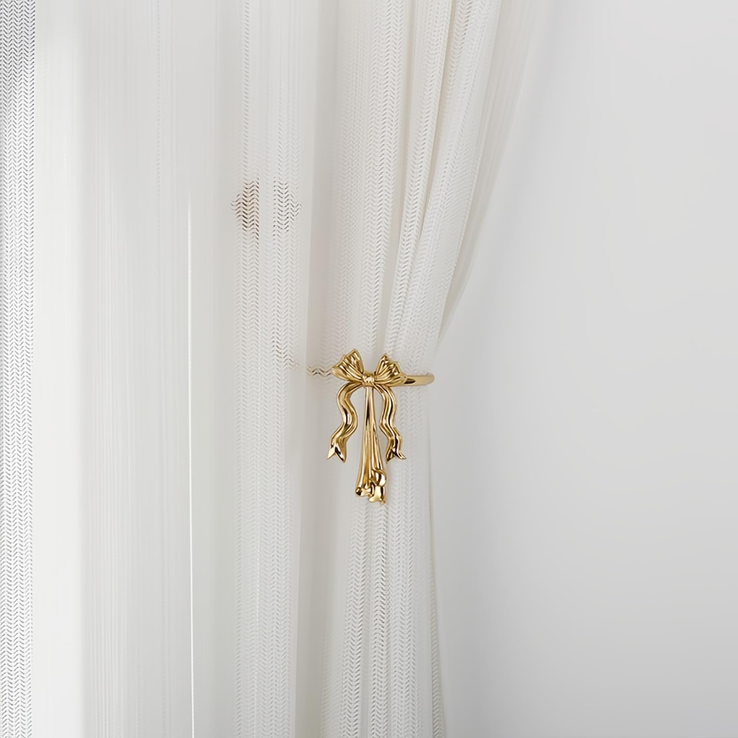 Lot de 2 embrasses de rideaux en laiton doré, style nœud, crochets muraux pour décoration de rideaux, salon, chambre à coucher (droite 1 pièce)