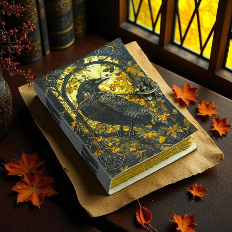 Saify Handicrafts Leather Gothic Journal Magical The Raven Spiral Notebook Mystery Crow Grimoire Witchcraft Spellwork Journal Great for Halloween and Raven Lovers Aesthetic (7x5 Inches) - Image 2
