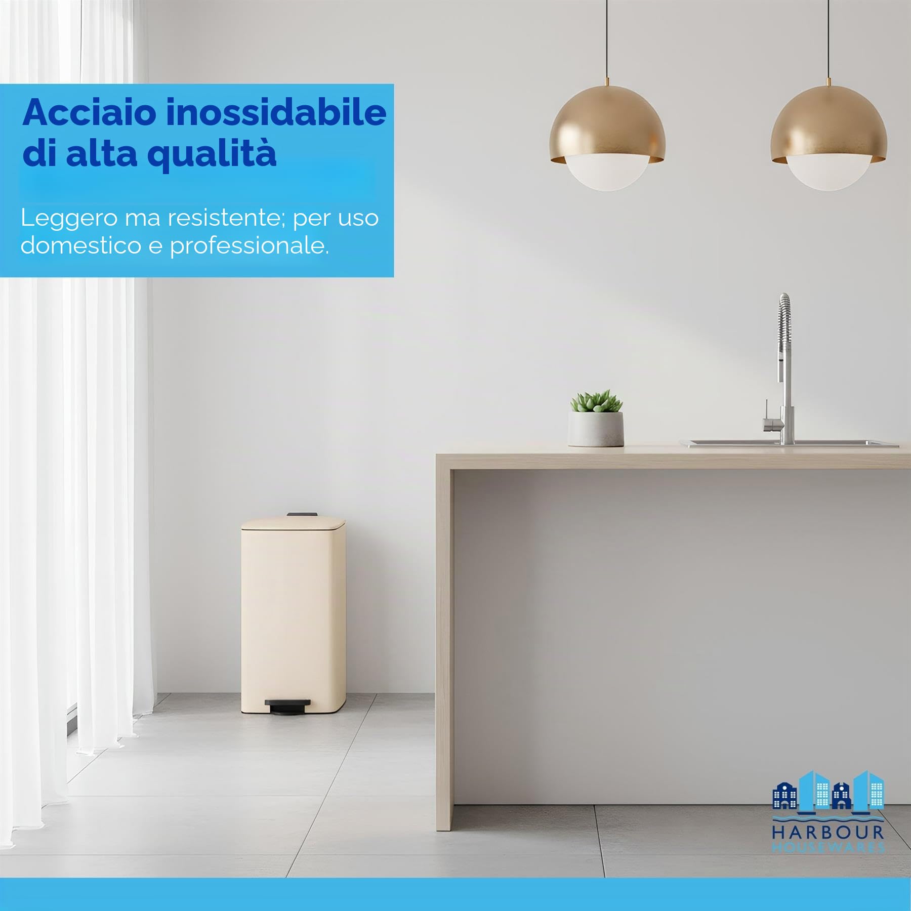 Harbour Housewares 30L Pattumiera Quadrata in Acciaio Inox per Cucina a Pedale - Nero - 1x Chiusura Ammortizzata Grande Alto Metallo Credenza Cibo Sciupare Riciclaggio Cestino della Spazzatura