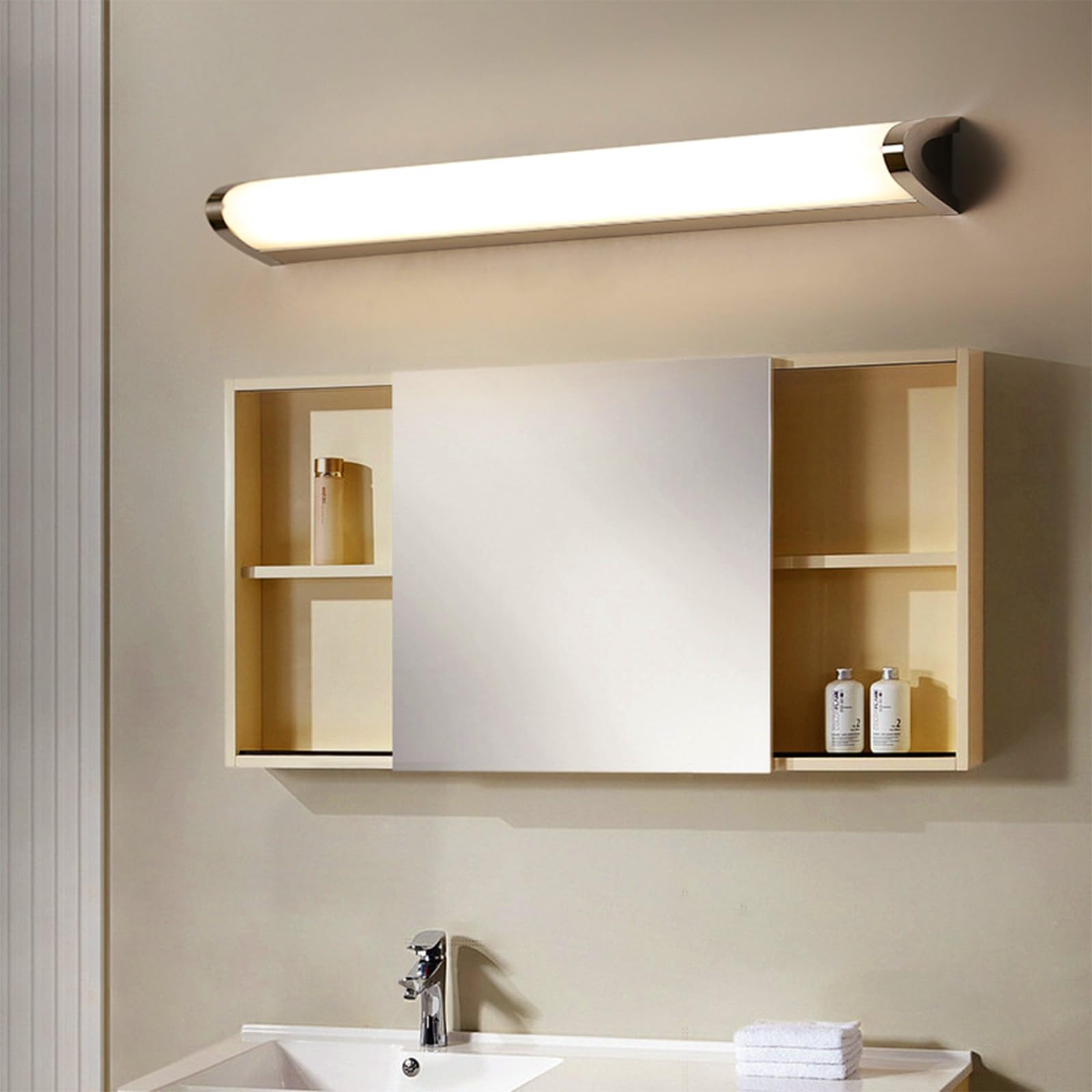 TZSMUM LED Vanity Wall Light Silvery Bathroom Waterproof Wall Sconce Aluminium + Acrylic Long Rectangle Wall Lighting Above Bath Mirror Minimalist Decoration for Under Cabinet (60cm,Warm Light)