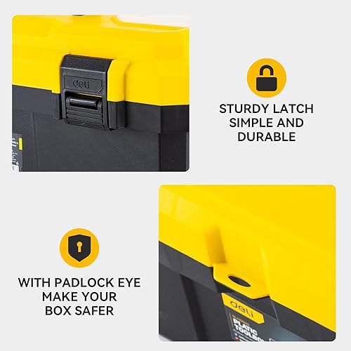 Miniatura 4 de DELI Caja de herramientas de 16 pulgadas con cerradura, organizador resistente de 2 capas con bandeja extraíble, tapa abatible para piezas pequeñas,
