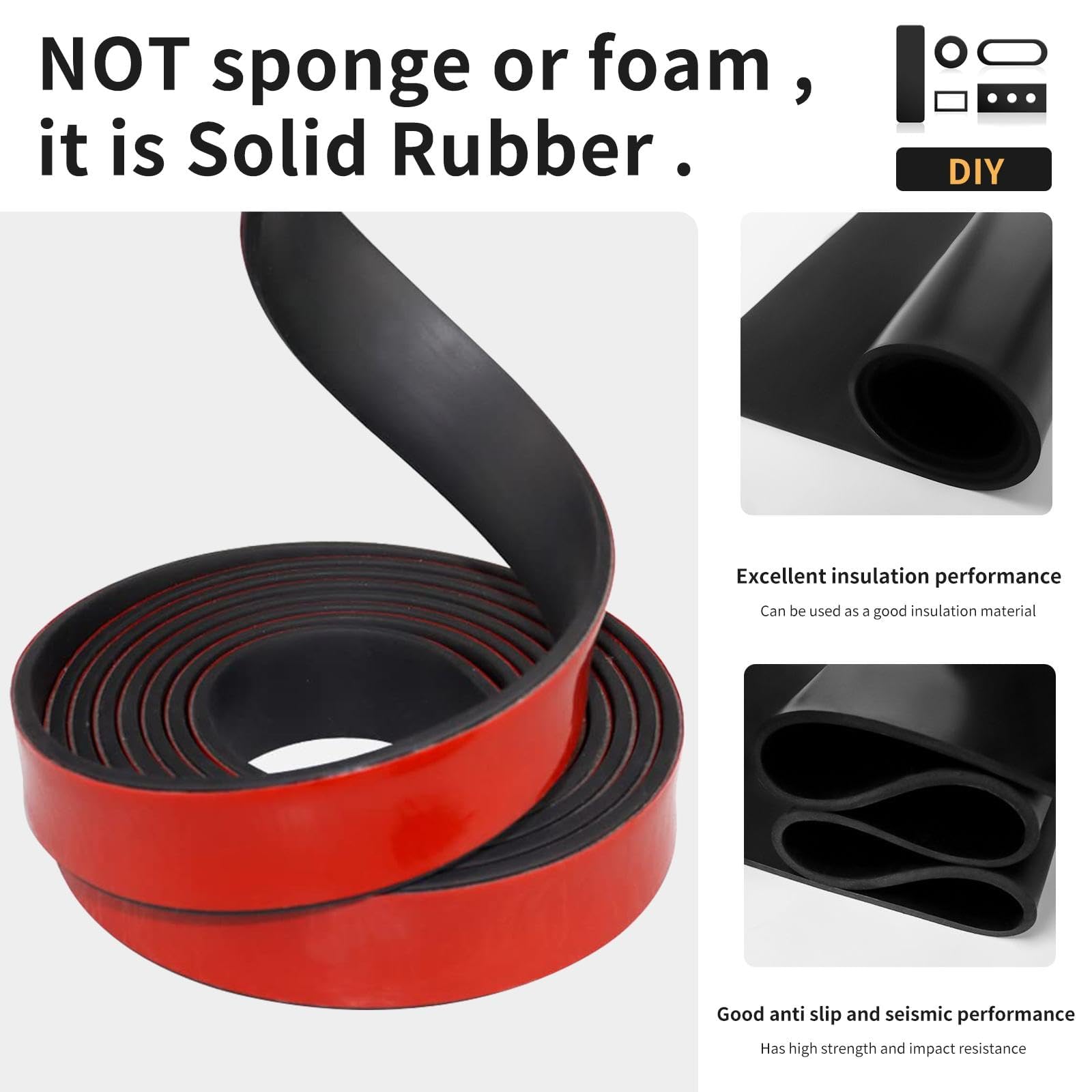 Bandes adhésives en caoutchouc néoprène Neopre avec dos adhésif - Rouleaux en caoutchouc solide pour joints de bricolage, artisanat, tampons, protection de sol, supports, nivellement (100 mm