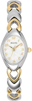 Bulova Ladies 3 Hand Quartz Classic, Stainless Steel Case and Stainless Steel Heart Link Bracelet